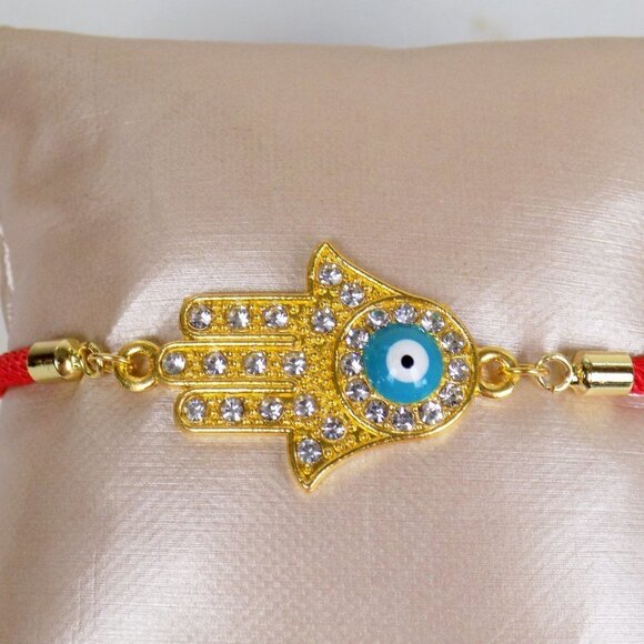 new! red string bracelet hamsa hand evil eye charm CZ adjustable protection gift - Picture 4 of 6